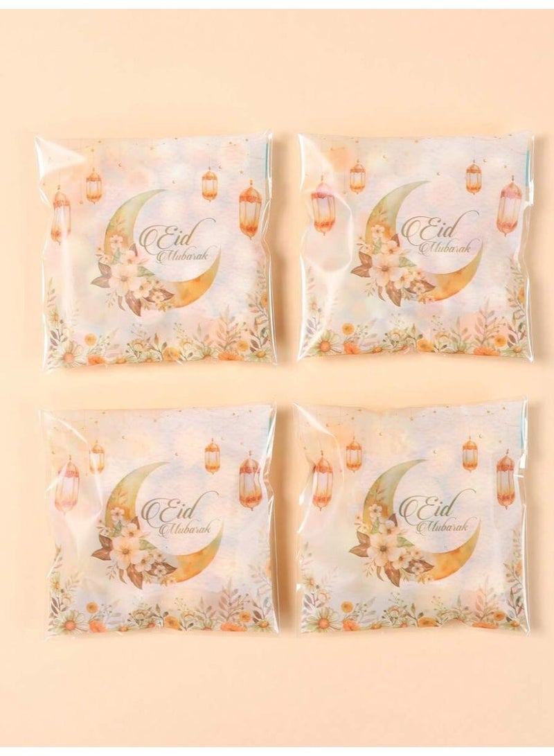 توزيعات العيد أكياس هدايا شفافة مزينة بتصميم هلال وفوانيس عيد مبارك أنيقة لتغليف الحلوى والهدايا-50 قطعة - Image 4